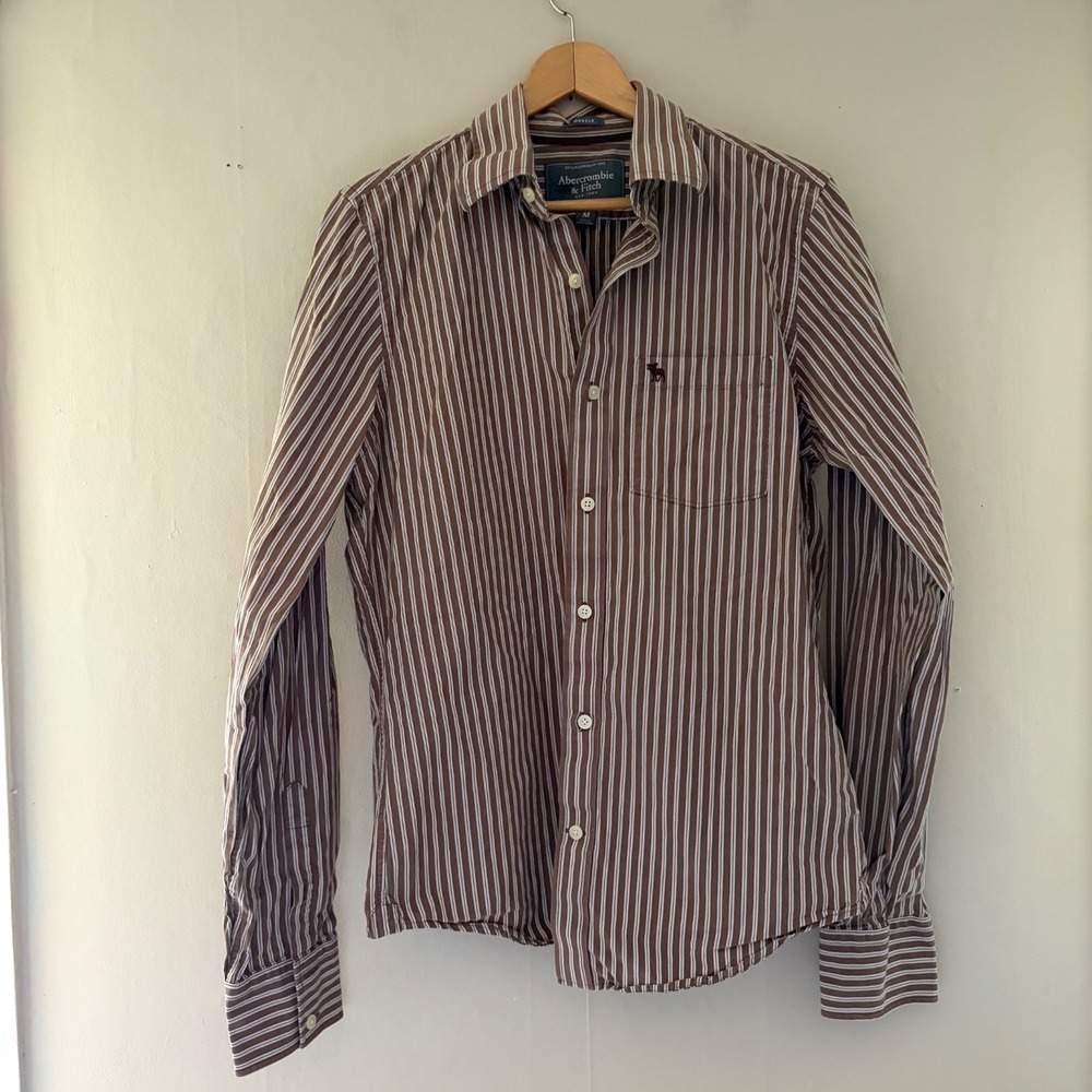 Y2K Abercrombie & Fitch Mens Muscle Button Up Shirt Size M Brown Striped Preppy